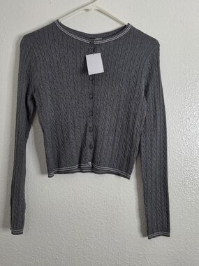 H&M Divided XXS Gray Cable Knit Cropped Cardigan Button Front Coquette Ribbed